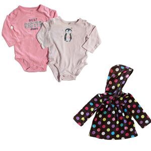 Baby Girl Bodysuit & Fleece Coat Set, Size 9M & 18M